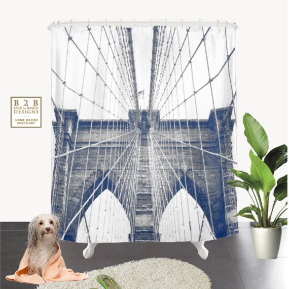 Brooklyn Bridgeshower Curtaingreywhitecity Etsy