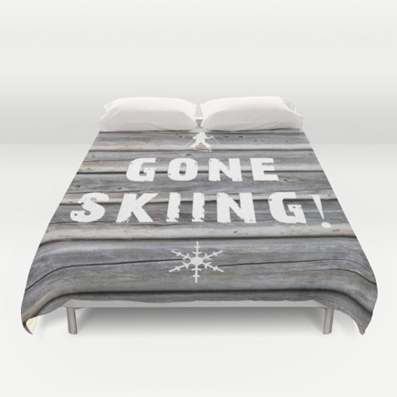 Gone Skiing Duvet Cover White Tan Modern Ski Etsy