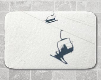Bath Mat Chair Lift, Black and White, Modern Bathroom Decor, Microfiber Floor Mat, Kitchen Floor Decor Interior Design Ski Decor