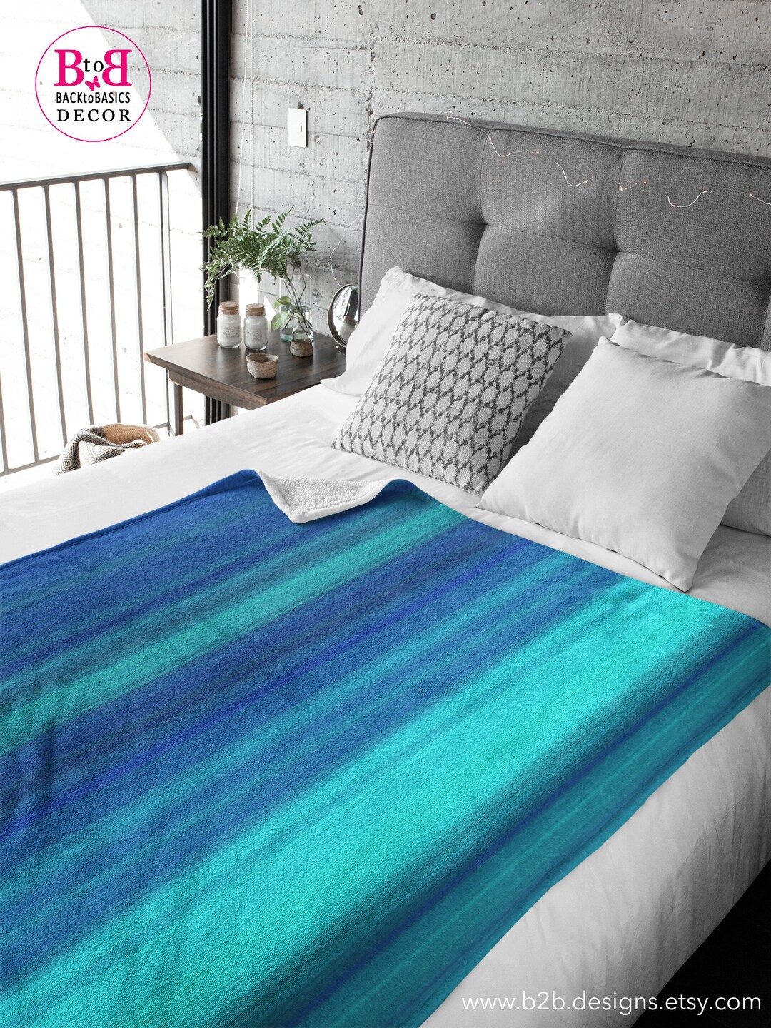 Turquoise Color Throws Blue and Turquoise Lines Throw Blanket, Modern Bedroom Decor, Beach ...