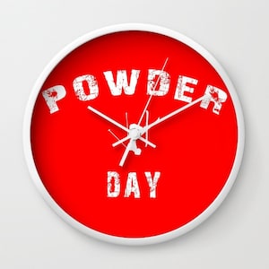 Skier Wall Clock, Powder Day, Modern Clock, Ski house, Red, Home Decor, Winter Clock, Interior Design, Ski Decor, Skiing Gifts, Freeskiing