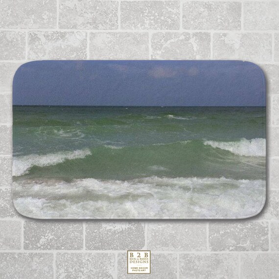 Bath Mat Beautiful Ocean Blue Green Waves Modern Bathroom Etsy