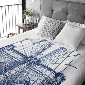 Brooklyn Bridge Throw Blanket, Modern Bedroom Decor, Urban, Blue Interior Design, Fleece Blanket, Home Decor, Gift, City Decor, Baby Blanket