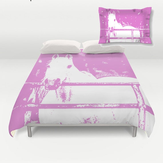 White Horse Duvet Cover Pillow Sham Pink Kids Decor Modern Animal Bedding Bedroom Decor Accessories Bedroom Art Interior Design