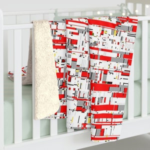 Red and Gray Pattern - Sherpa Fleece Blanket, Modern Home Decor, Minimalistic Blanket, Personalized Throw, Colorful Unique Gift