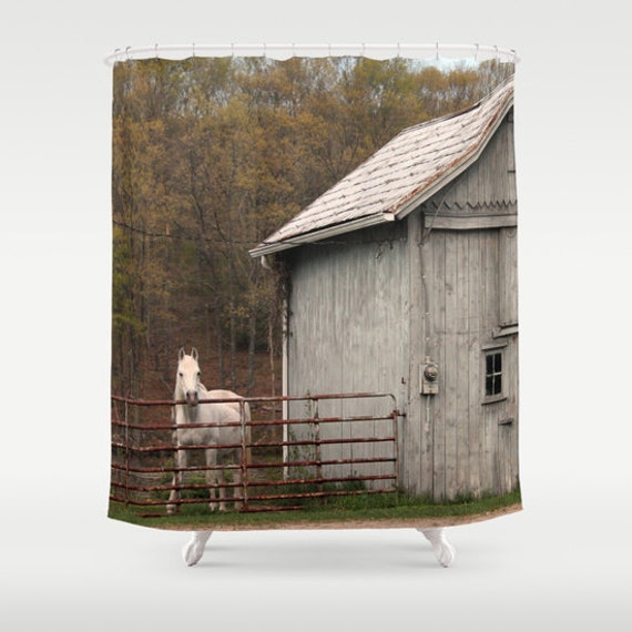 Grange et cheval, rideau de douche, brun, vert, blanc, rideau de ... Grange et cheval, rideau de douche, brun, vert, blanc, rideau de ...