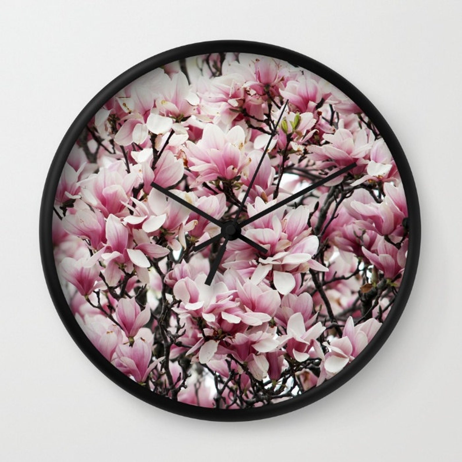 Magnolia Photo Wall Clock Pinkmauvefloral Clockretro Wall Etsy