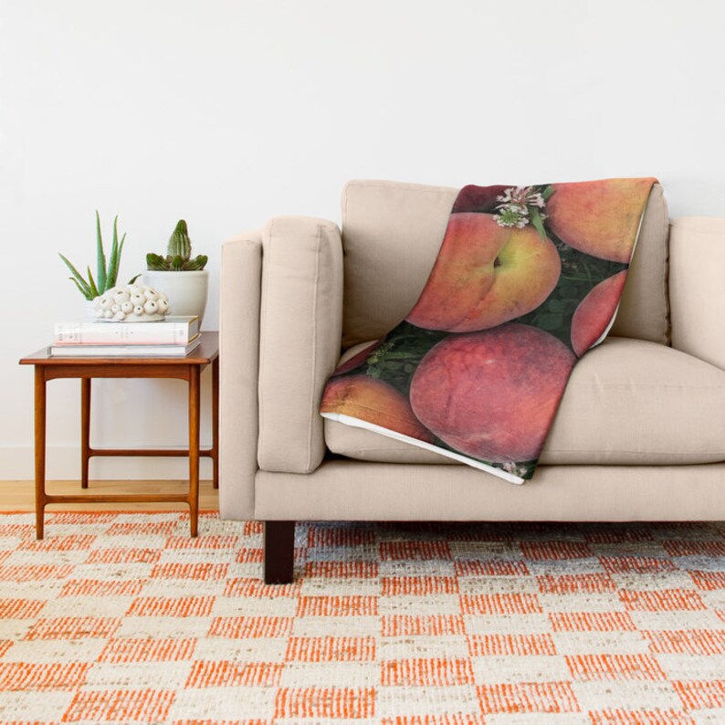 Farmhouse Country Living Fruit Harvest Modern Living Room Decor Orange Throw Blanket Fleece Blanket Home Decor Red Peaches Gift