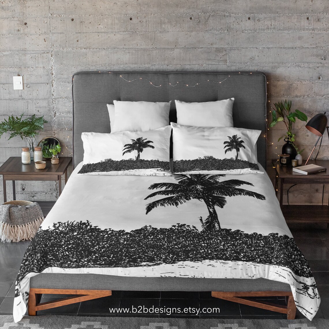 Palm Tree Black and White Duvet Cover Modern Bedding Etsy