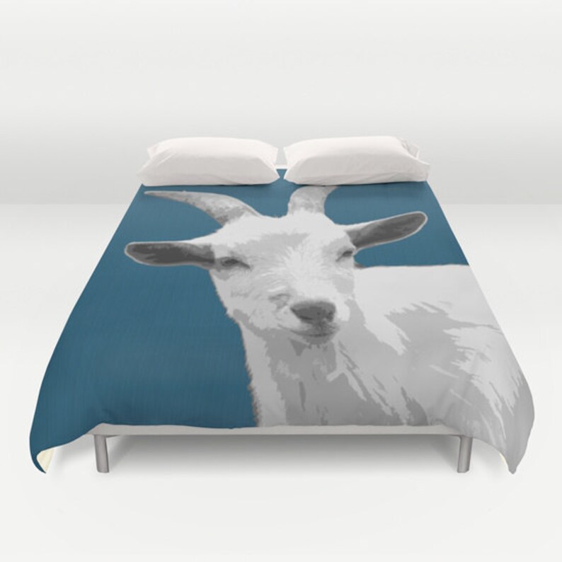 Goat Blue Duvet Cover Animal Bedding Kids Decor Modern Image 0