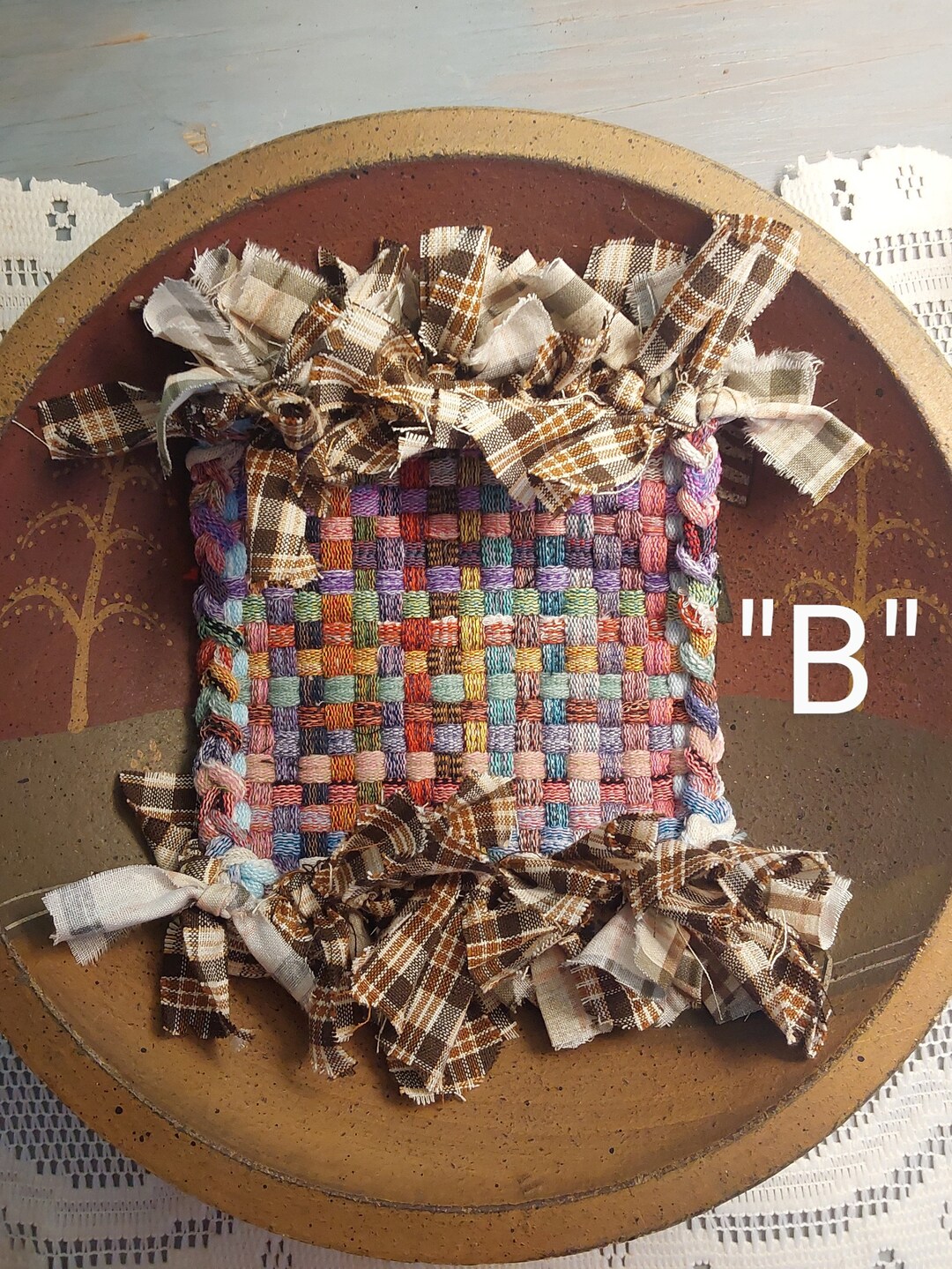 Granny Square Style Rag Rug Listing 325 Granny's Rag Mug Rugs, Hand Loomed, Home Accessories ...