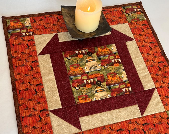 Pumpkins in Pickups Quilted Table Topper, FREE SHIPPING - Etsy