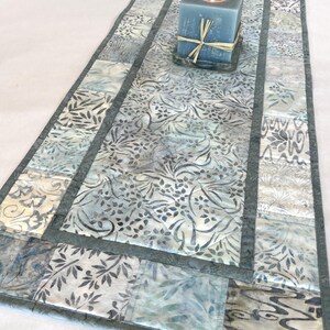 Soft Blues Batik Table Runner, reversible