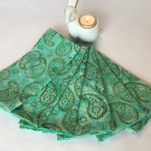 Green Paisley Napkins, Set of 6, Free Shipping