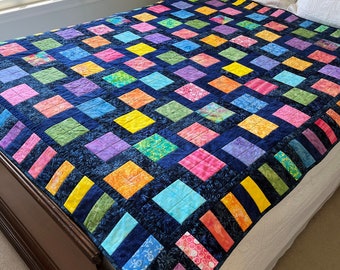 Dancing Rainbow Quilt, Throw size, FREE SHIPPING