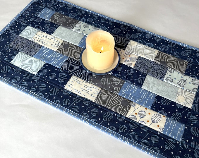 Modern Blues Quilted Table Topper, Reversible Table Topper, Handmade ...