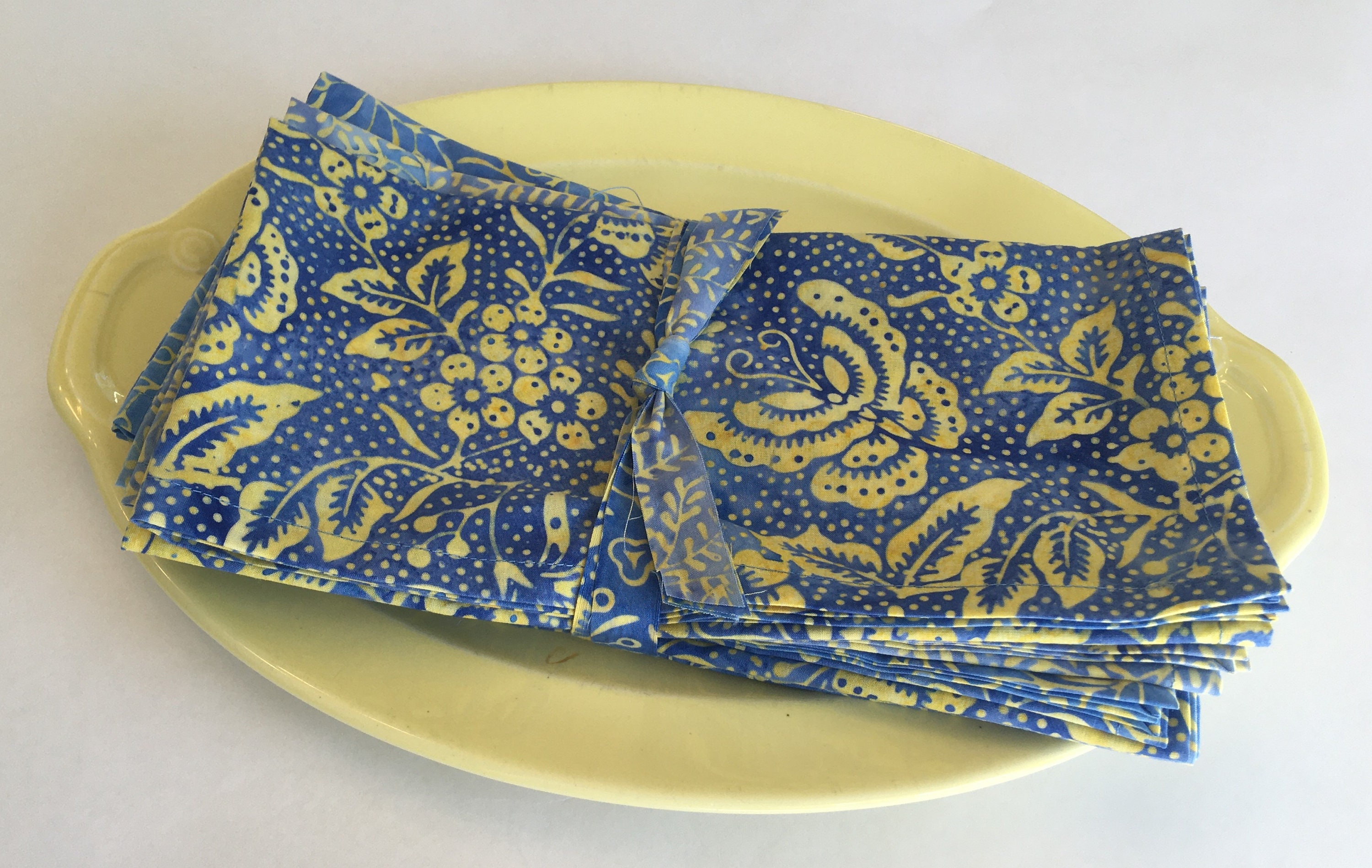 Blue and Yellow Mixed Napkins Set of 6 FREE SHIPPING Etsy