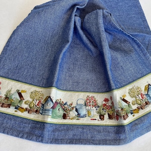 Gardening Potting Bench Tea Towel: Chambray Blue Kitchen Decor