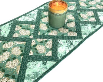 White Viburnum and Butterfly Quilted Table Runner, Reversible