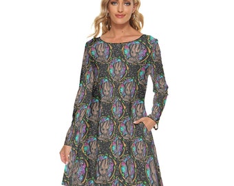 Galaxy tree character All over print women's crew dress with pockets