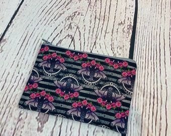 Bats and Roses themed Waterproof zipper pouch