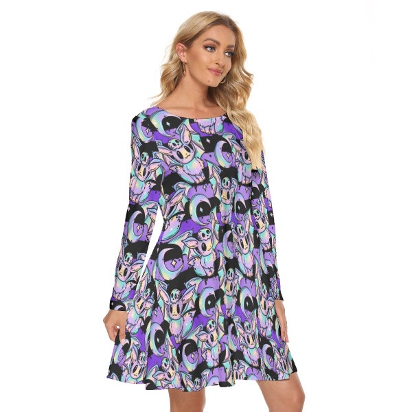 Spooky Eevee All over print women's crew dress with pockets