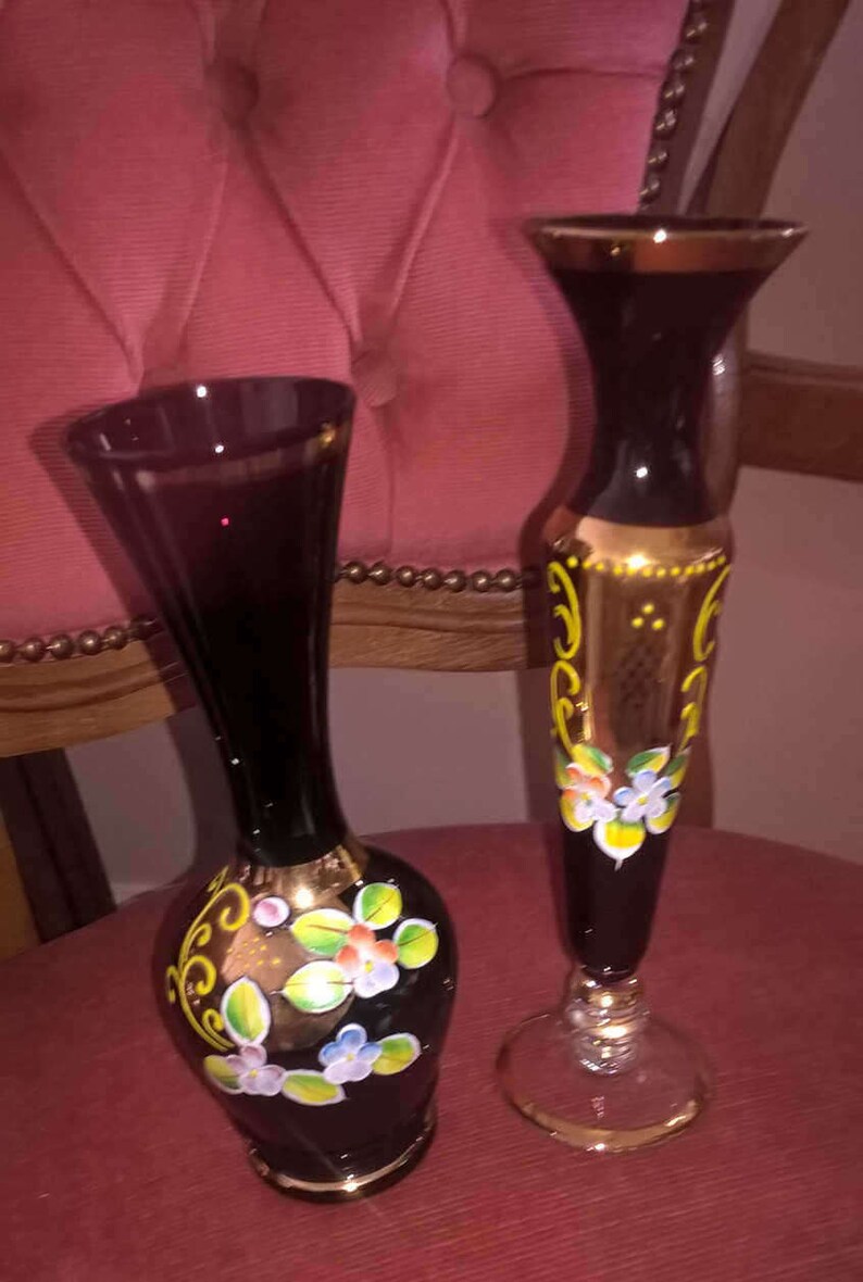 Choose From Two Deep Amethyst Venetian Glass Vases Richly Etsy