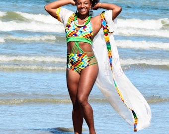 Maillot de bain bikini une pièce motifs africain femme été KENTE idée cadeau