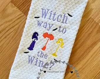 Witch Way to the Wine Kitchen Towel/ Kitchen Towel/ Witch’s Kitchen Towel/ Halloween Towel