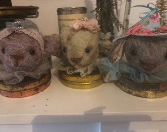 Künstlertiere Bär, Hase und Katze aus Mohair,  3er Set , upcycling,