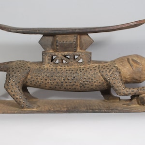 Original Authentic Vintage African Leopard wood stool-Ivory Coast