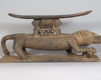 Original Authentic Vintage African Leopard wood stool-Ivory Coast