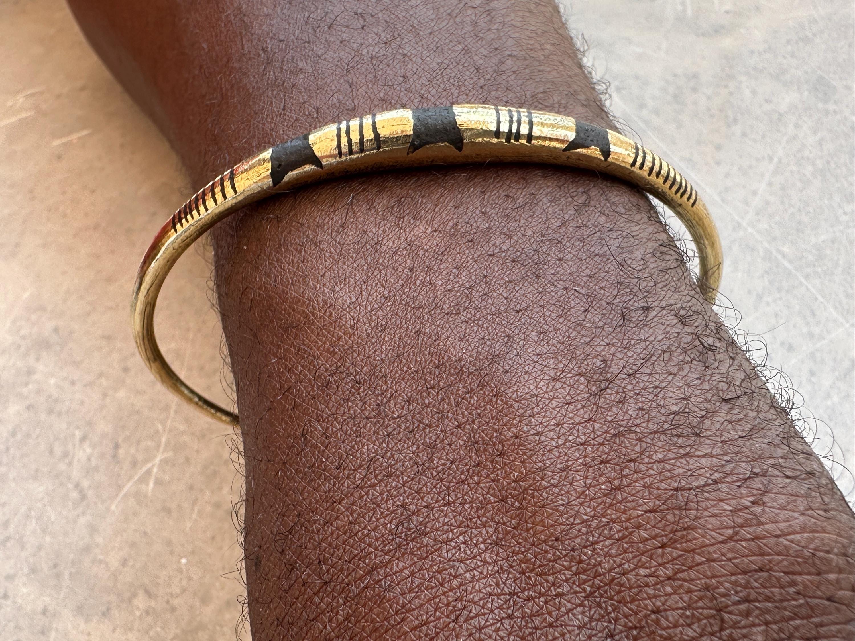 Bracelet Touareg Laiton Et Bois D'ébène 14gr - Style Manchette Ethnique