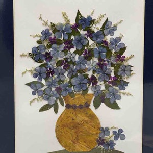 Collage enmarcado de flores reales prensadas y secas hechas a mano: ramo floral