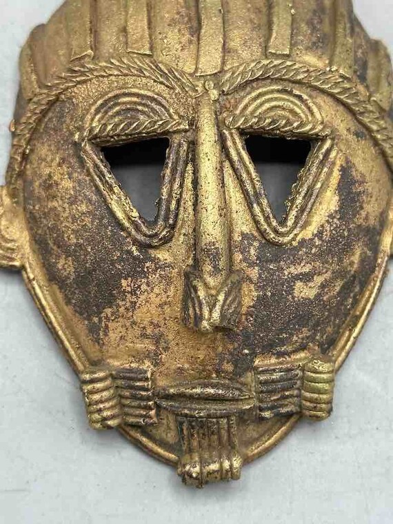Contemporary XL African Brass Mask Pendant - Ghana - image 3