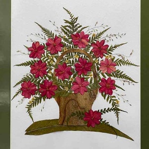 Collage enmarcado de flores reales prensadas y secas de gran tamaño, hecho a mano: ramo floral