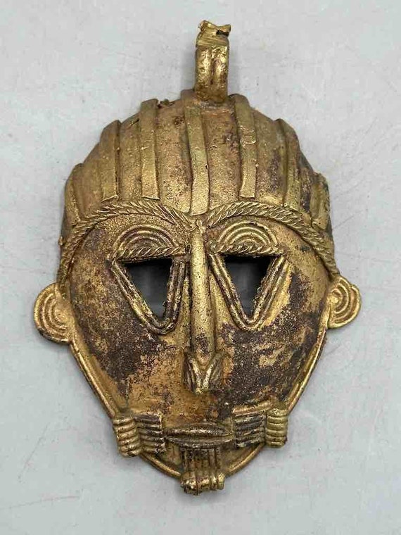 Contemporary XL African Brass Mask Pendant - Ghana - image 1