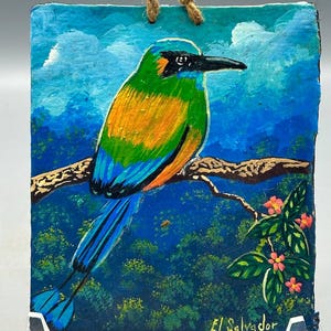 Original Small Torogoz Bird Painting on Canvas-covered Wood from El Salvador