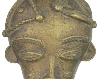 Collier Vintage Ethnique Avec Amulette Masque Tribal En Bronze - Occasion