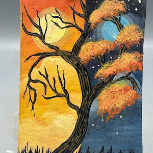 Original Small Tree Painting on Canvas-covered Wood from El Salvador