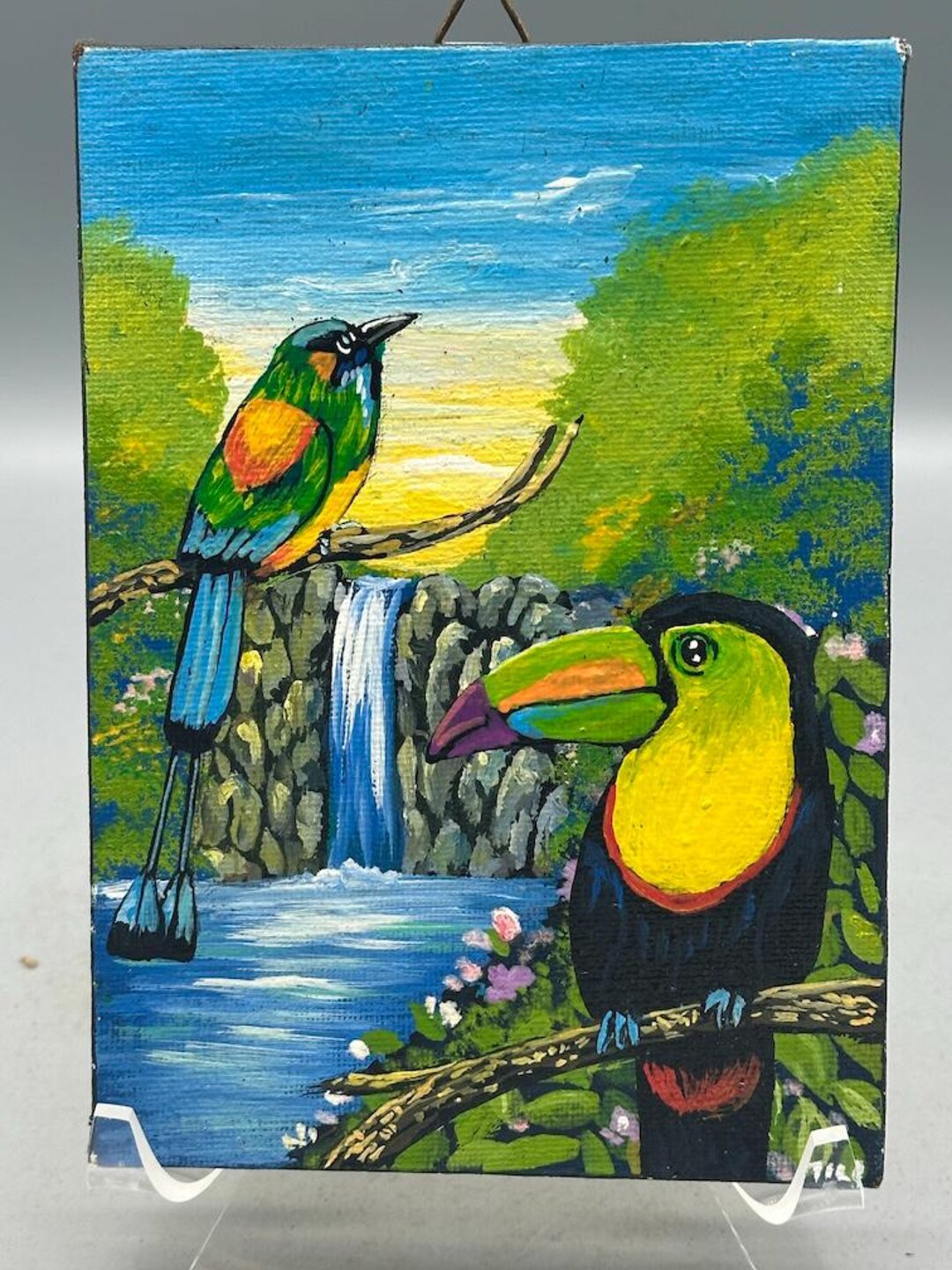 Original Small Tropical Birds Painting on Canvas From El Salvador - Etsy