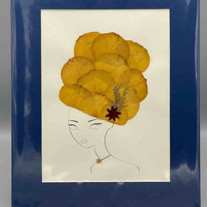 Collage enmarcado de flores reales secas y prensadas a mano de gran tamaño: peinado floral
