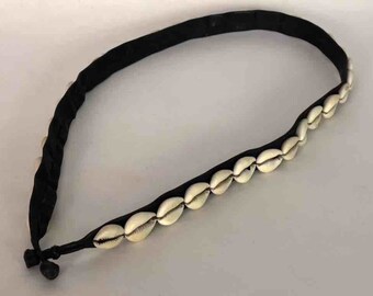 African Cultural Narrow Real Cowrie Shell-Leather Ball & Loop Closure Belt