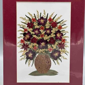 Collage enmarcado de flores reales prensadas y secas hechas a mano: ramo floral