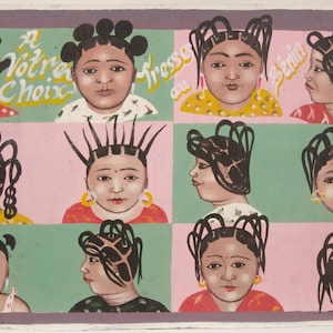 Original Authentic Vintage African art Largest multiple head beauty salon sign-Benin