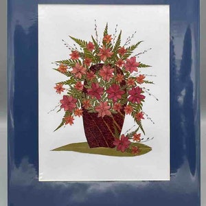 Collage enmarcado de flores reales prensadas y secas de gran tamaño, hecho a mano: ramo floral