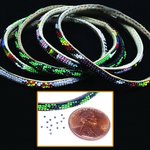 Niger Bend Seed Bead Saharan Leather Bracelets - Spiral Design