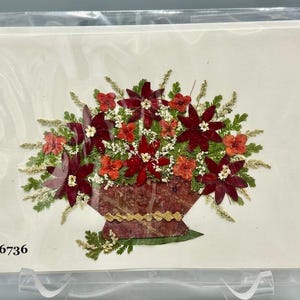Handgefertigte gepresste getrocknete Blumen Grußkarte - Blumenarrangement