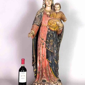 Very Large Antique Vietnamese Catholic Saint Figure Mary & Jesus