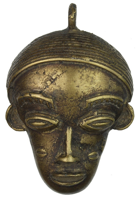Contemporary Baule African Brass Mask Pendant - Iv